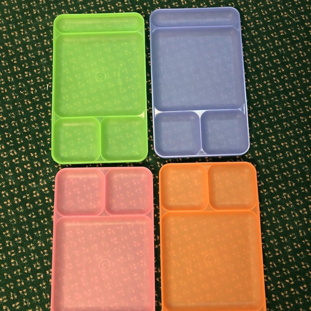 Vintage Tupperware Divided Food Trays Multi-Colored TV Dinner Lunch, set of 4 - Picture 1 of 2